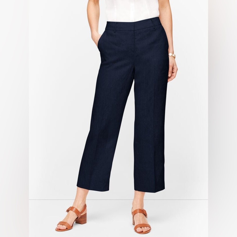 Talbots Size 12 Petite Black 100% Linen Straight Leg Crop Pants